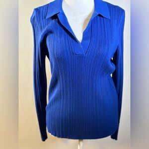 White House Black Market Vibrant Blue Ribbed Knit Sweater Size Large
